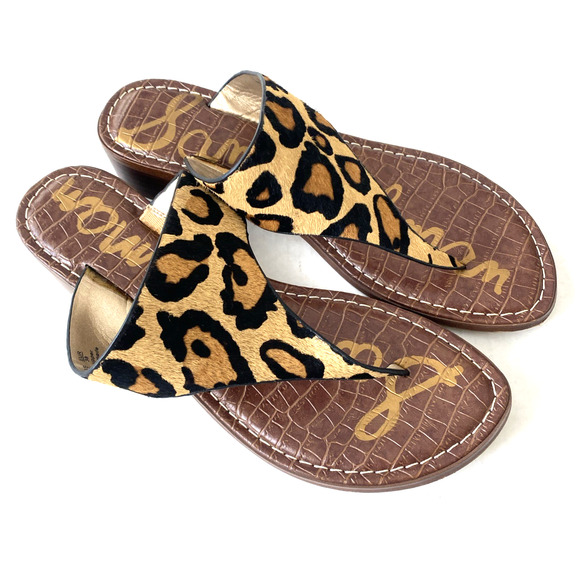 Sam Edelman Jaynee T Strap Sandal Thong Toe Brown Low Heel Animal Leo Cheetah 8 - Picture 2 of 6